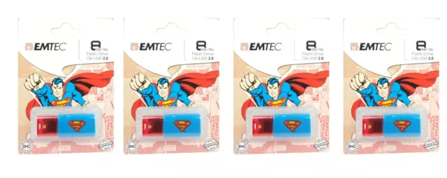 Lot of 4 x EMTEC DC Comics Superman 8GB Flash Drives - NEW - Red Blue Logo
