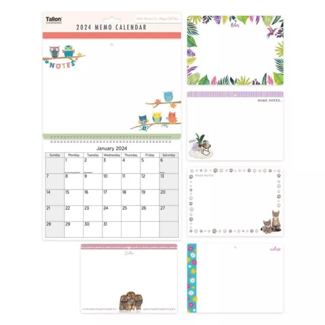 2024 Memo Calendar with Whiteboard & Pen Office School Notes Wall Planner