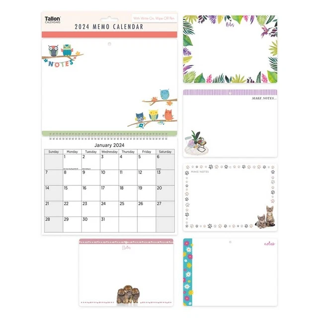 2024 Memo Calendar with Whiteboard & Pen Office School Notes Wall Planner