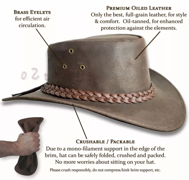 【oZtrALa】Australian Oiled LEATHER Hat Outback Cowboy AUSSIE Fedora HL11 Ballarat 3