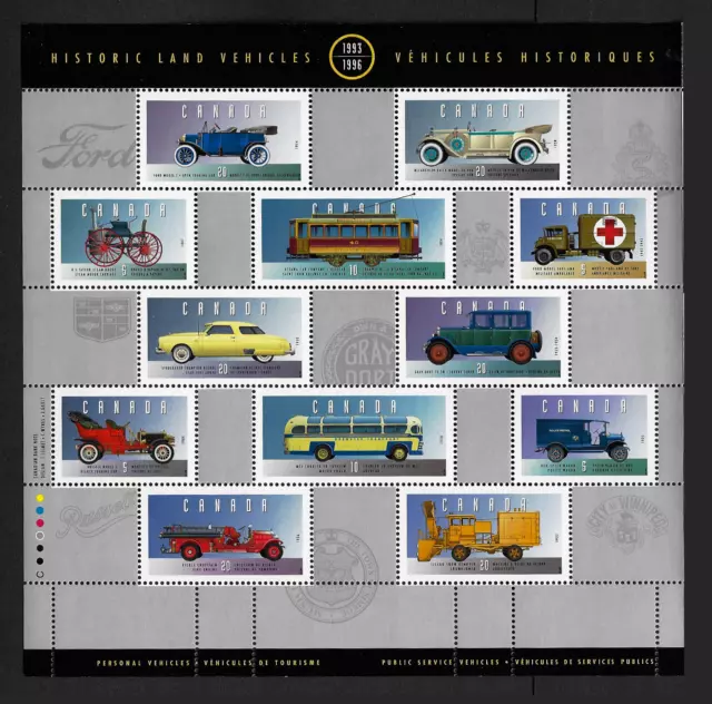 Canada Stamps - Pane of 12 - Historic Land Vehicles #1605 - MNH