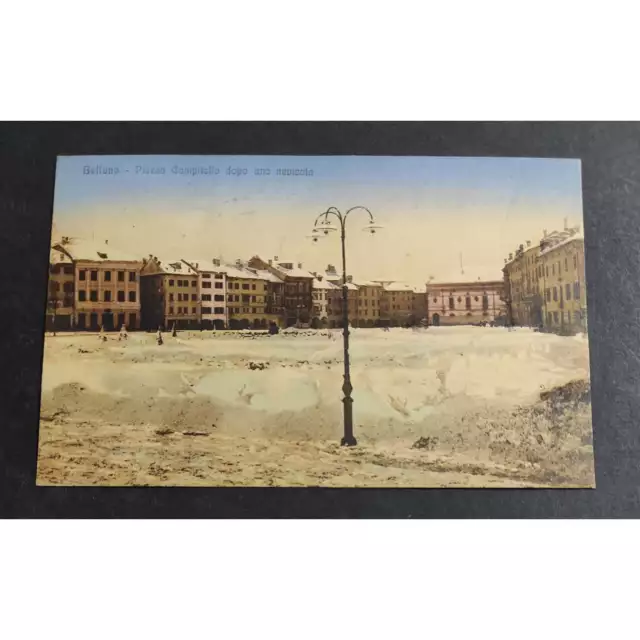 Cartolina Belluno - Piazza Campitello dopo una Nevicata