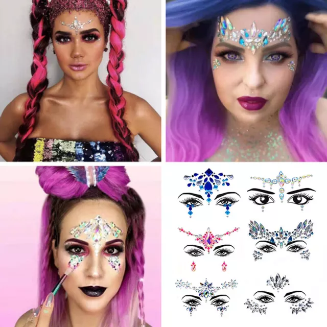 Face Gems Adhesive Glitter Jewel Tattoo Sticker Festival Rave Party Body Make Up