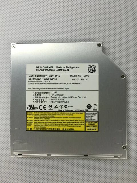 Panasonic UJ267 BD-RE Ultraslim 9.5mm SATA Slot Load Blu-ray Player Burner Drive