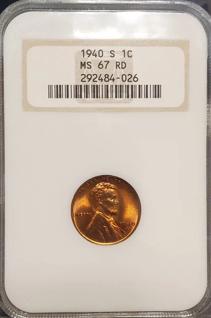 1940 S  Lincoln Head Cent  NGC  MS67 RD   Beautiful Registry Quality Wheatie