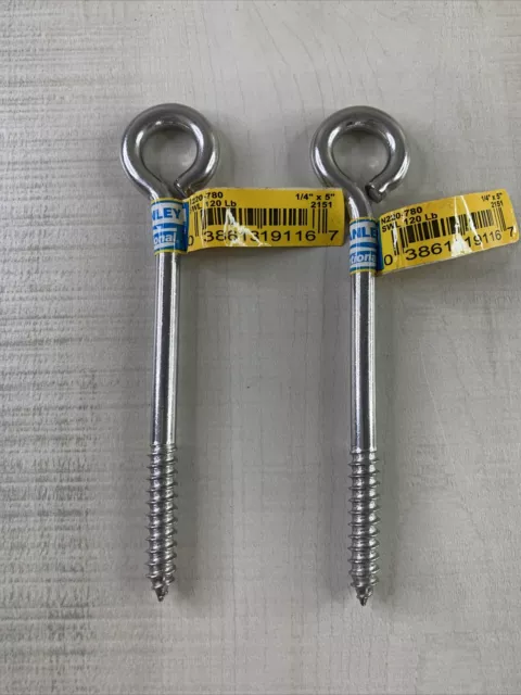 Lot Of 2 National Hardware N220-780 Stainless Steel Lag Screw Eye 1/4x5 in. NEW