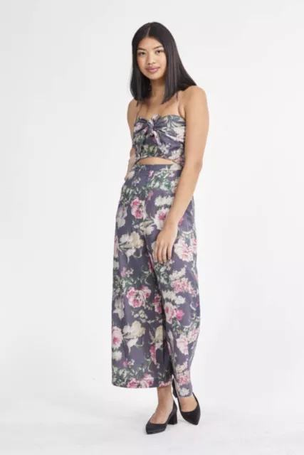 ZIMMERMANN Charcoal Grey Floral Iris Knotted Romper/Jumpsuit AU1-8 Linen Roses 2