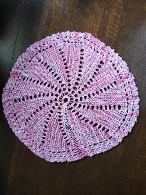 Vintage Pink Cotton Crochet Lace Handmade Large Doily 32cm Diameter