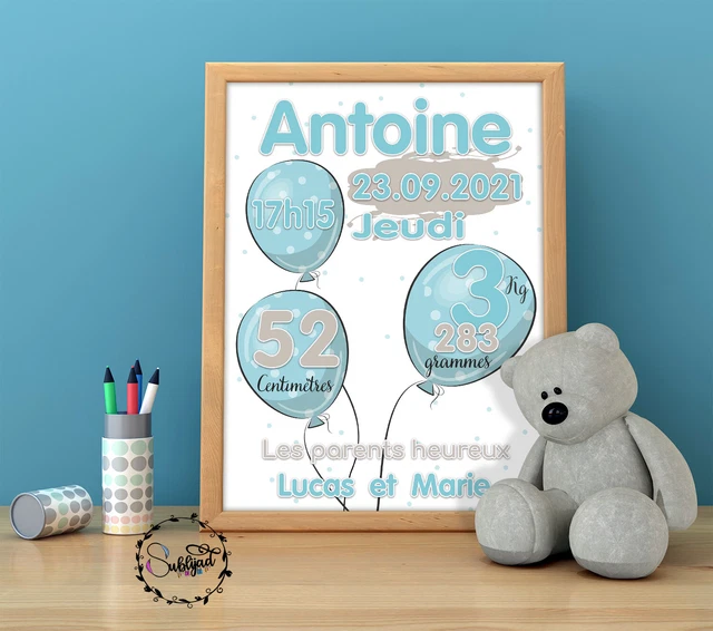 Affiche de naissance personnalisée, cadeau naissance, décoration chambre bébé