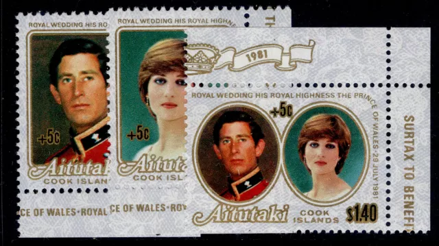 COOK ISLANDS - Aitutaki QEII SG391-393, 1981 Royal wedding set, NH MINT.