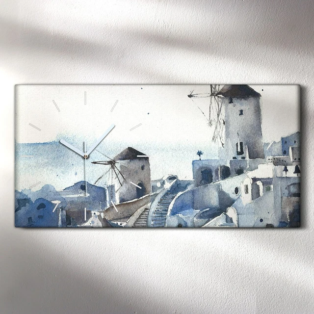 Horloge Silencieuse murale sur toile 60x30 peinture village coloré rue