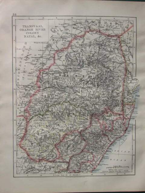 1900 Victorian Map ~ Transvaal Orange River Natal Colony Swazi Country