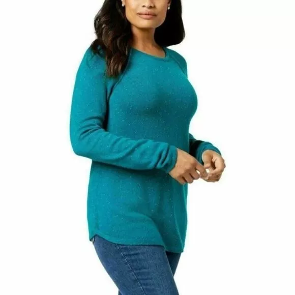 1X Karen Scott Womens Teal Curved Hem Cotton Blend Long Sleeve Sweater NWT