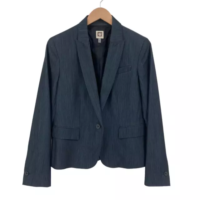 Anne Klein Blazer Jacket Womens Size 10 Navy Pockets Single Breasted One Button