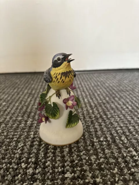 Franklin Mint - Magnolia Warbler Porcelain Bell with Purple Flowers (#FIG518)