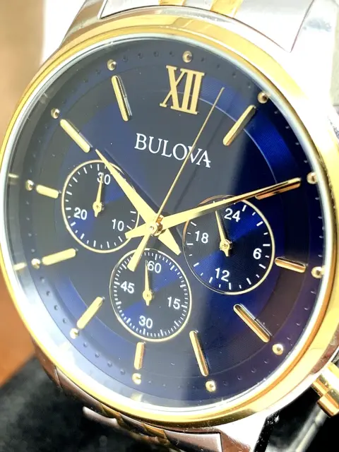 Bulova Men's Watch 98A274 Quartz Chronograph Blue Dial Two Tone Stainless Steel