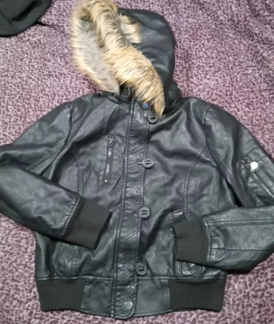 Urban Republic Collection Womens Small Short Faux Leather Jacket w/Faux Fur Trim