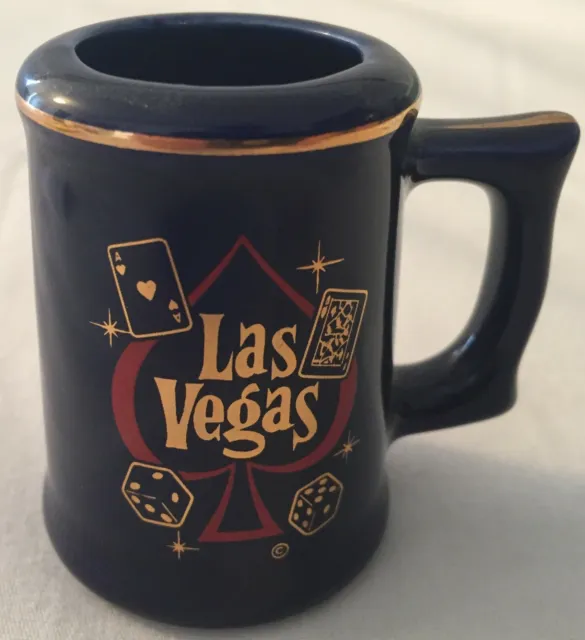 Las Vegas Dark Blue Mini Ceramic Beer Mug with Gold Trim