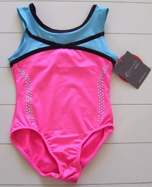 Girls Freestyle by Danskin Pink Blue Gymnastics Leotard Sz XS 4-5