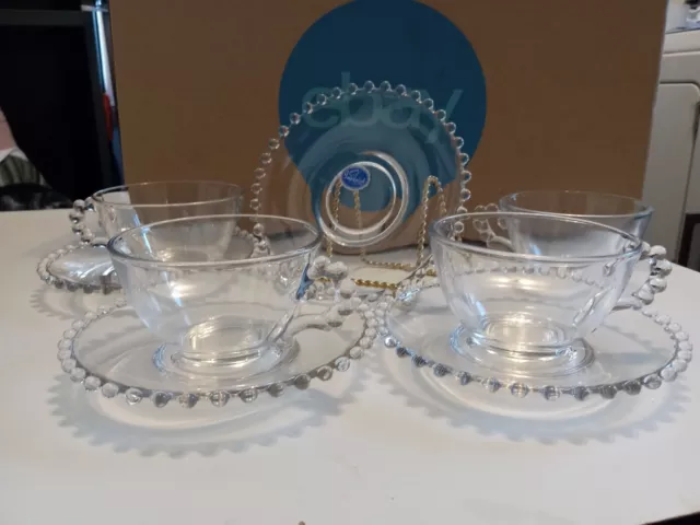 Beautiful Imperial Chrystal Candlewick set of 4 cups and 4 saucers. Never Used!