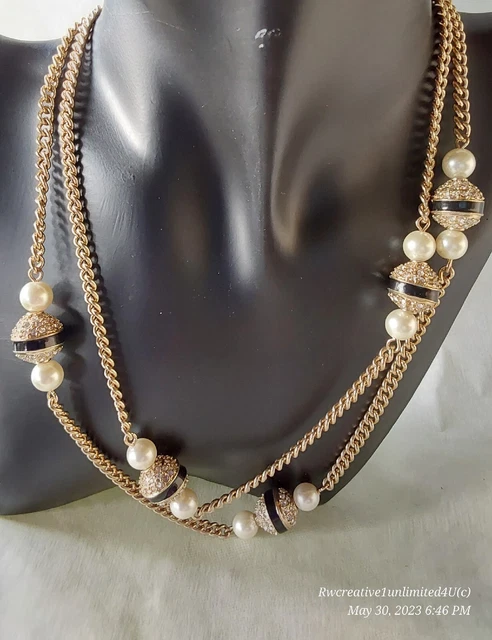 JCrew Necklace Double Strand 18" Black Fx Pearls Goldtone Chains Cpics C625 JCrew Necklace Double Strand 18" Black Fx Pearls Goldtone Chains Cpics C625