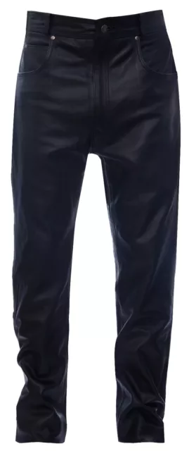 Hommes Noir '501 Style Cuir Jeans Classique Motard Cuir de Vache Pantalon Moto