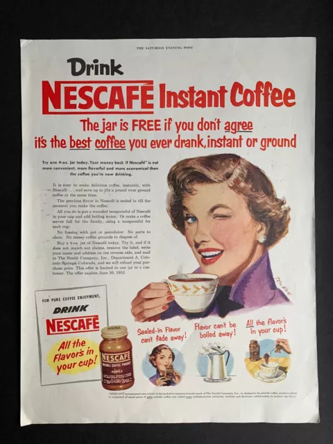 Vintage 1952 Nescafé Instant Coffee Print Ad