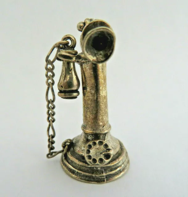 Miniature European 800 Solid Silver Antique Style Candlestick Telephone Figurine