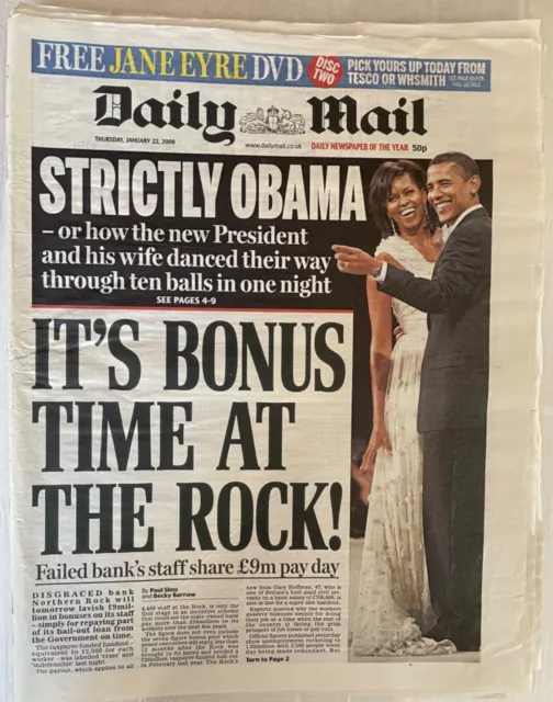 BARACK OBAMA FIRST DAY AS US PRESIDENT Jan 22 2009 Daily Mail newspaper