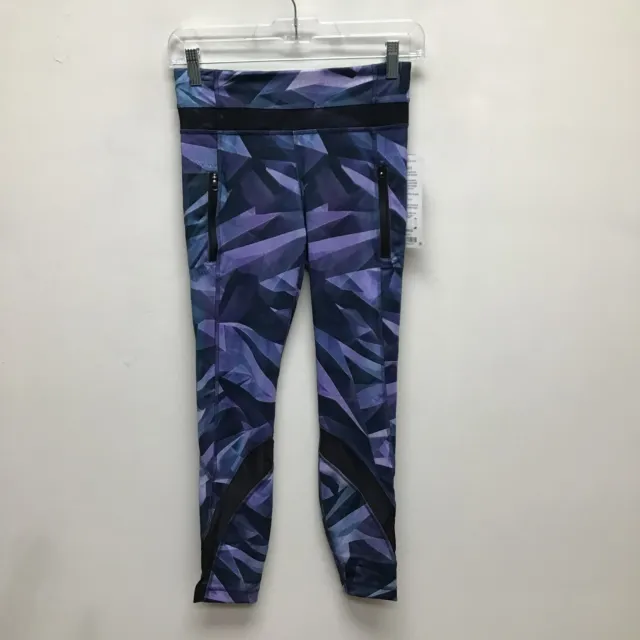 Lululemon Purple Black Mesh Stretch Mid Rise Inspire Tight II 7/8 Leggings 4 $98