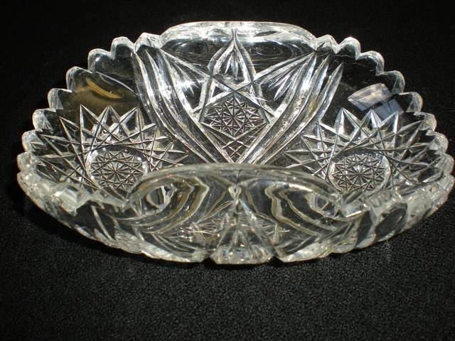 ABP Fine Cut Glass Small Pinched Bowl Hobstars American Brilliant Period 2