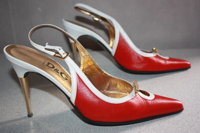 Escarpins Dolce & Gabbana Talons Aiguilles - Taille 37.5, Cuir, Rouge/blanc, Occasion