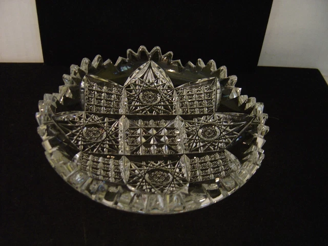 Vintage Gorgeous American Brilliant Small Round Cut Glass Bowl With Hobstars 6"
