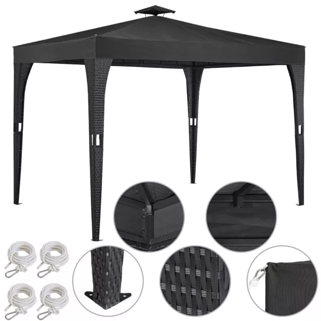 Pavillon Gartenzelt Gartenpavillon 3x3m Poly-Rattan Wasserabweisend