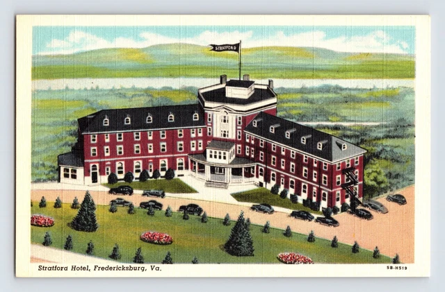 Postcard Virginia Fredericksburg VA Stratford Hotel Aerial 1940s Unposted Linen