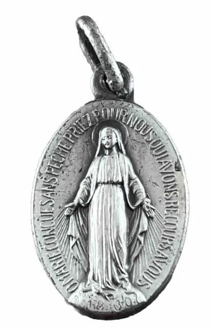 Vintage Catholic Miraculous Mary Silver Tone Petite Religious Medal