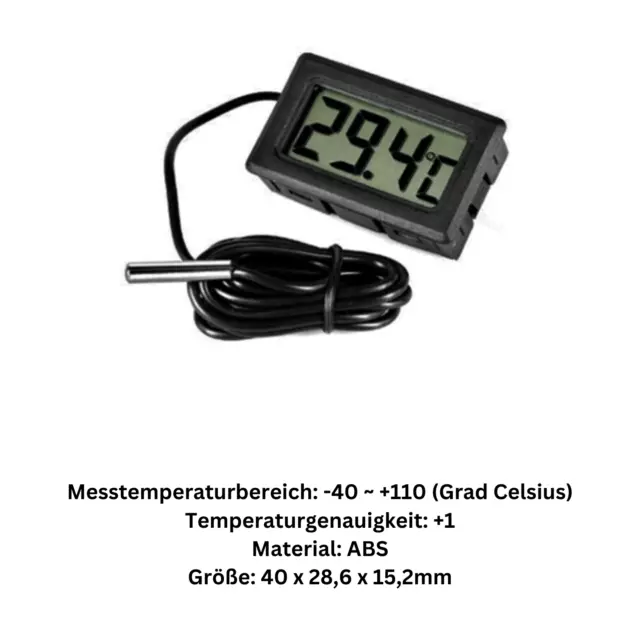 mini Thermometer Temperatur Anzeige mit Fühler digital 1m - 5m Kabel schwarz LCD 3