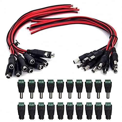 (Real 18AWG 43x2pcs Copper Strands) 10 Pairs Power Pigtail Cables Wire 12V 5A M