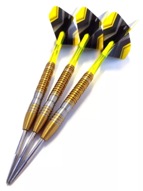 Gold Coated Tungsten Darts 25g Barrels, Stems + Pentathlon HD150 Dart Flights