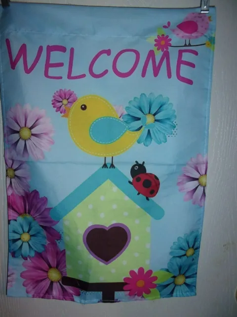 Welcome Spring Birds And Birdhouse Garden Flag 12"x18" One Sided ??