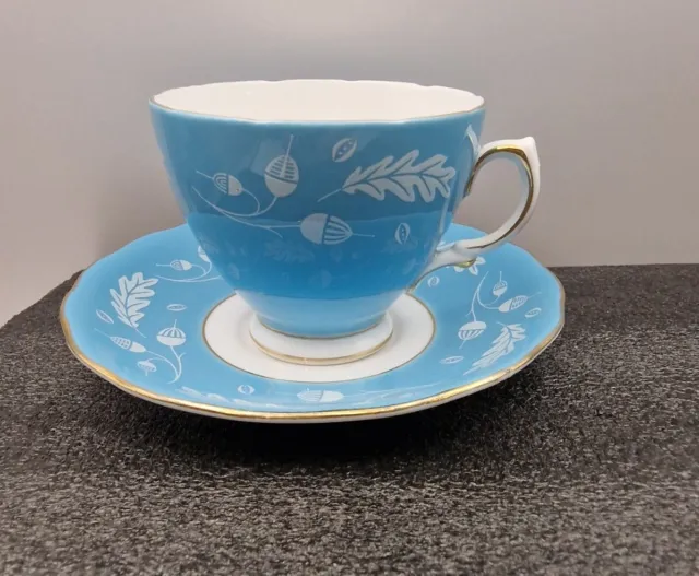Vintage Colclough Blue Acorn and Oak Leaves Turquoise  Tea Cup Saucer Duo