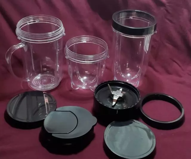 Magic Bullet Parts 3 Cups, Blade, Two Rings, Two Lids, One Lid w Fliptop (9 Pcs)