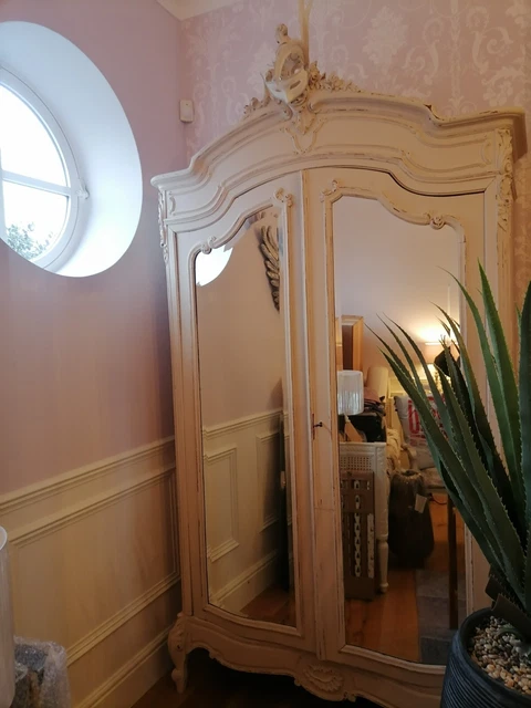 Antique French Ornate Double Armoire Wardrobe with Draw