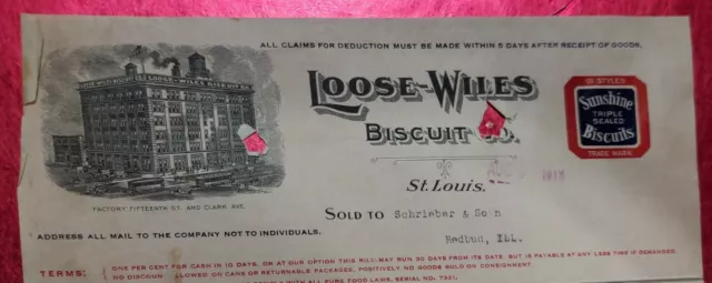 Vignette Billhead Letterhead Ephemera LOOSE & WILES BISCUIT CO ST LOUIS MO 1918