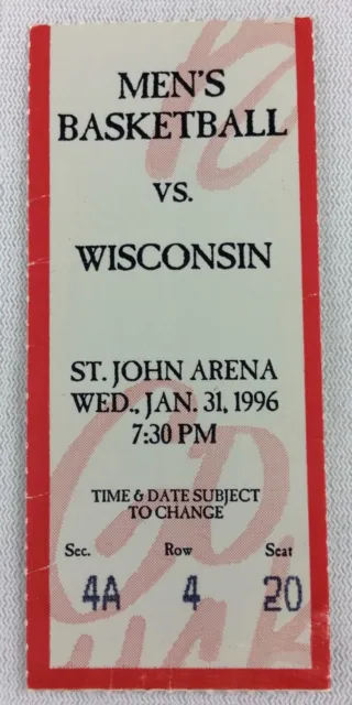 CBK 1996 01/31 Wisconsin at Ohio State Basketball Ticket-Sam Okey