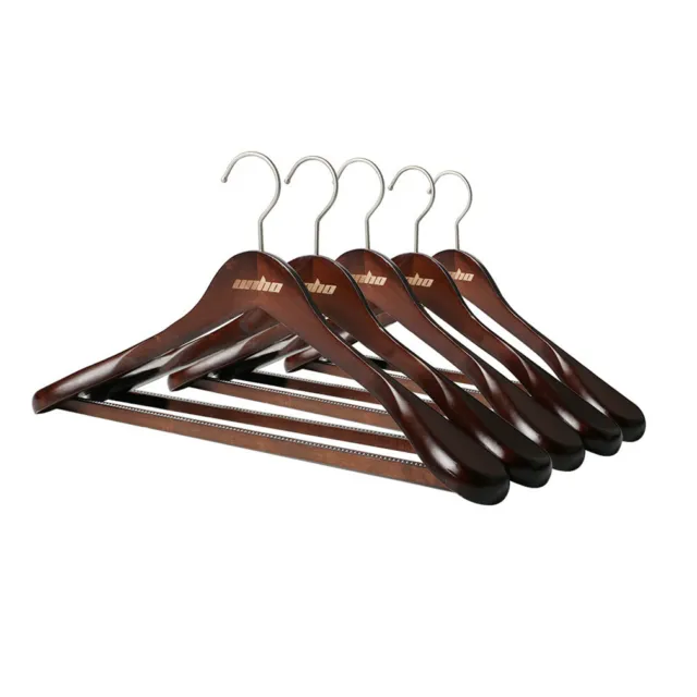 High-Grade Wide Shoulder Wooden Coat Hangers - Solid Wood Suit Hanger, 5 Pack