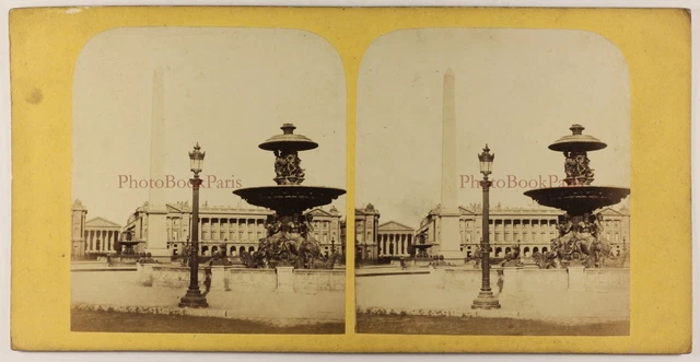 Paris Obelisk Platz die Concorde c1865 Foto Stereo Vintage Albumin P70L4n