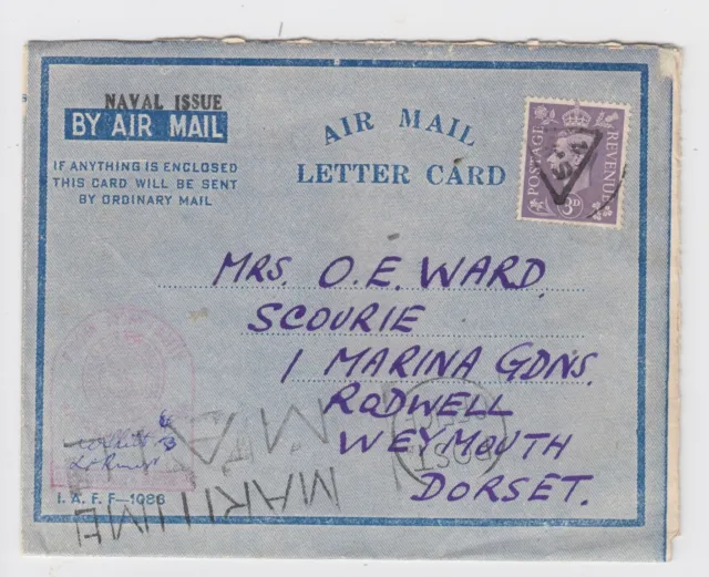 WW2 NAVAL ISSUE Air Mail Letter Card Naval Office Colombo CEYLON 1944 Maritime