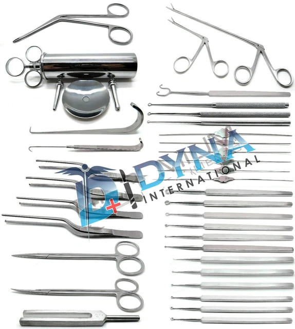 35 Pcs ENT Curettes Pince À Épiler Forceps Écarteurs Sondes Ciseaux Outils