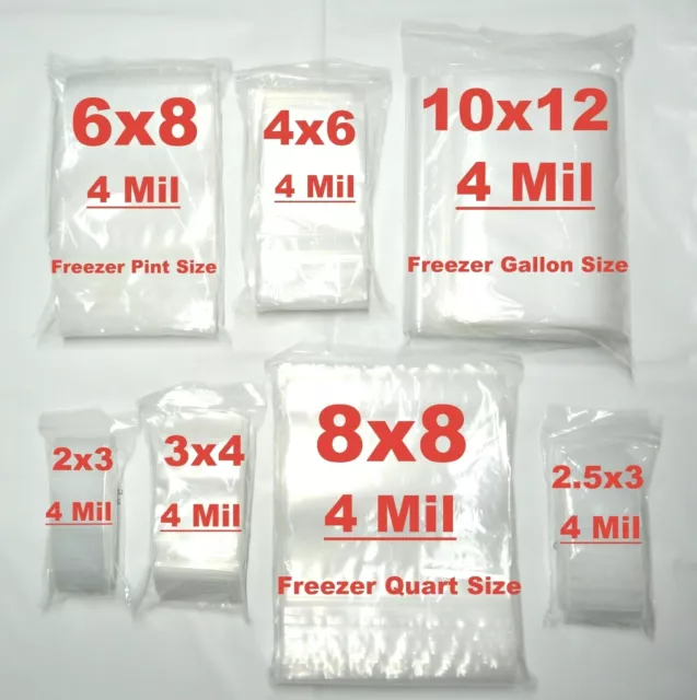 100 Thick HEAVY DUTY 4 Mil Reclosable Storage Bags ~ 11 Sizes to Choose From